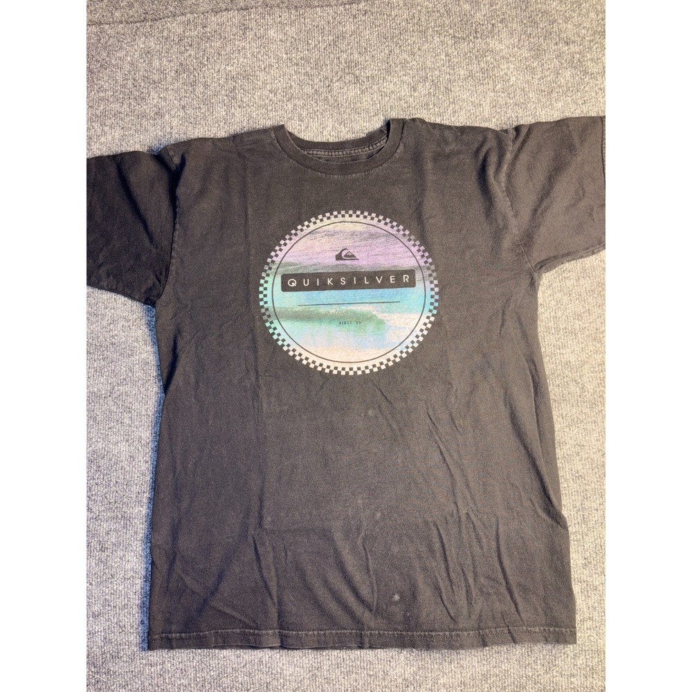 Quiksilver T-Shirt Mens M Black Graphic Logo Regular Fit‎ Short Sleeve Pullover